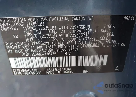 2014 Toyota Rav4 Limited from USA, damaged, VIN 2T3YFREV8EW116477